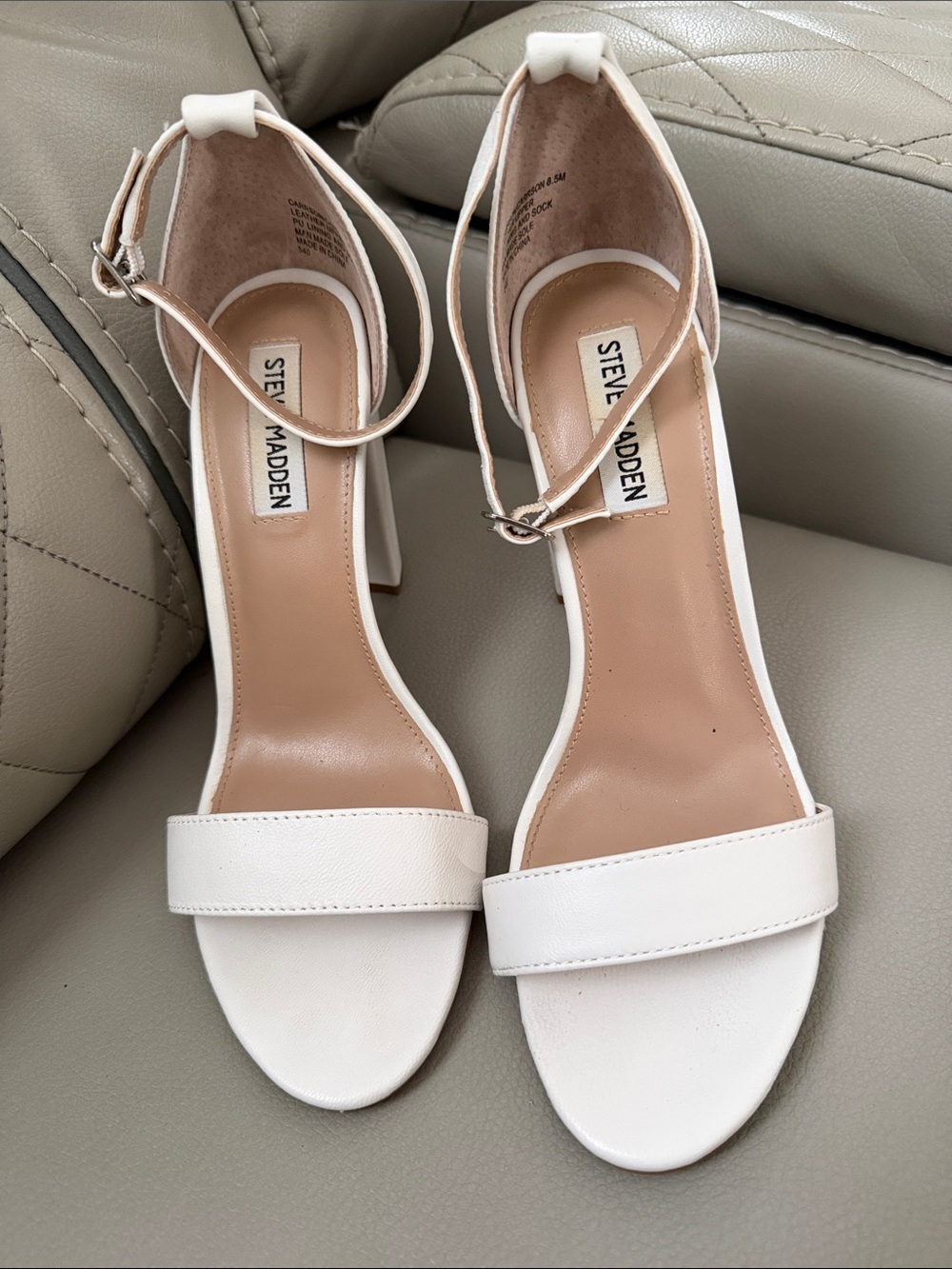 Steve Madden White Ankle-Strap Block Heel Sandals